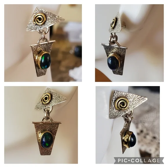 Genuine 2ct Australian Black Boulder Fire Opal Earrings - Picture 3 of 7